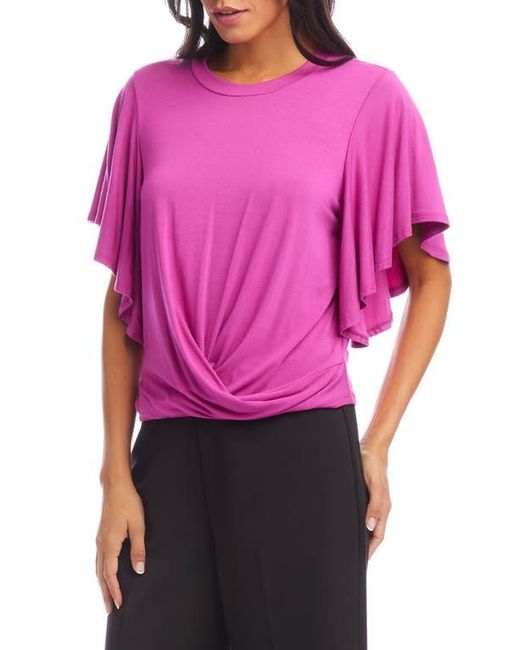 Karen Kane Purple Flutter Sleeve Drape Front Jersey Top