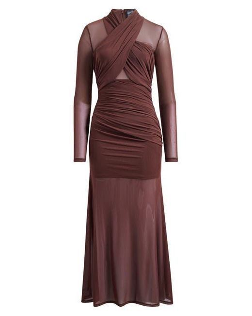 Bardot Brown Marice Wrap Long Sleeve Mesh Maxi Dress