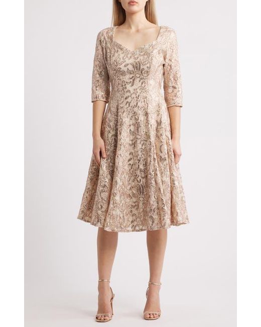 Tahari Natural Bead & Sequin A-Line Dress