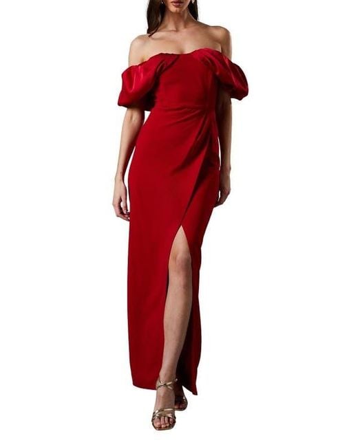 Coast Red Volume Sleeve Corset Column Maxi Dress