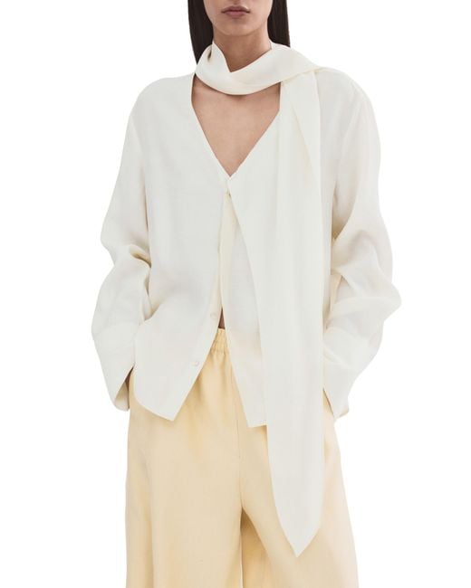 Mango Natural Scarf Neck Button-Up Top