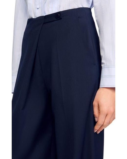Sandro Blue Asymmetric Straight-Leg Trousers