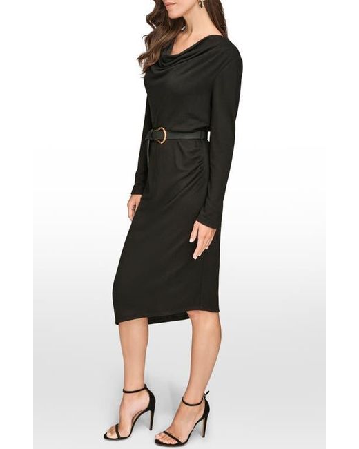 Donna Karan Black Long Sleeve Cowl Neck Sheath Dress