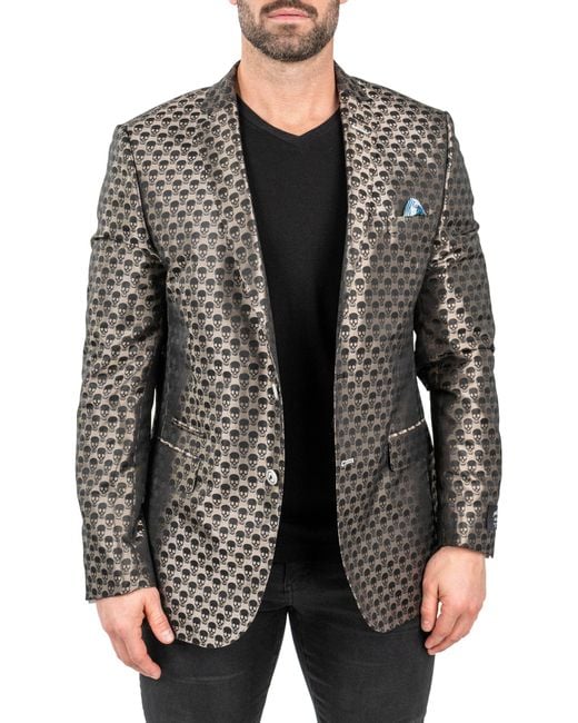 Maceoo Black Skullrepeat Jacquard Blazer for men