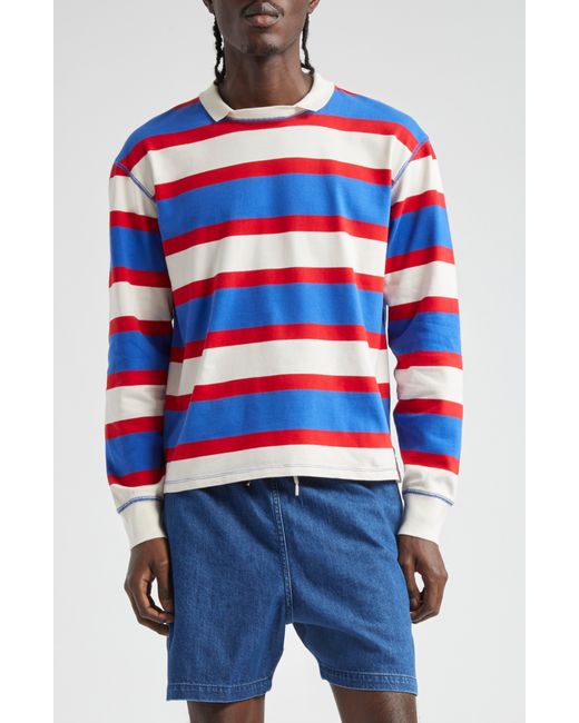 Drake's Blue Stripe Long Sleeve Rugby T-shirt for men