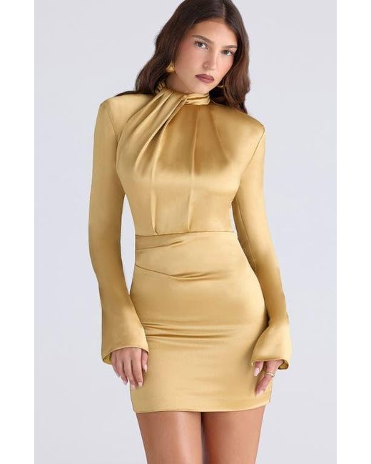 House Of Cb Amala Long Sleeve Satin Cocktail Minidress in Yellow | Lyst