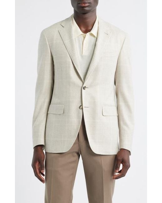 Canali Men's Natural Kei Trim Fit Tan Plaid Wool Silk Sport Coat