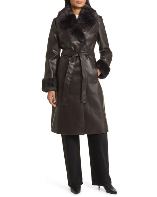 Via Spiga Black Faux Leather & Faux Fur Coat