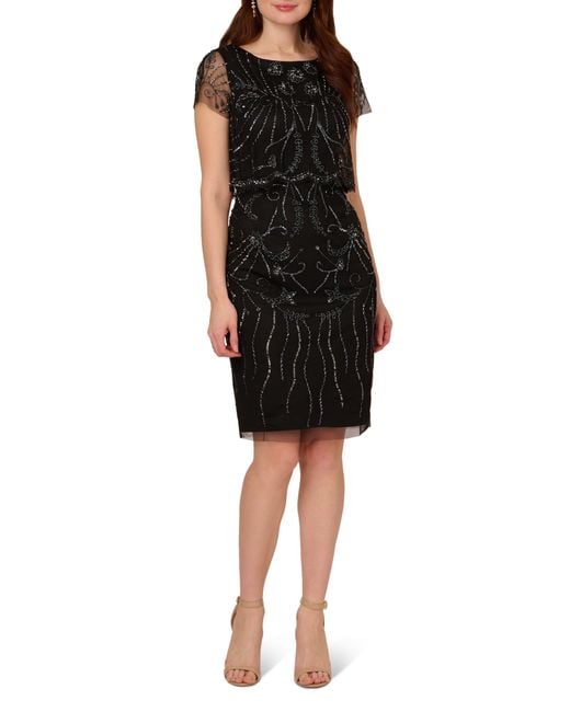 Adrianna Papell Black Beaded Cocktail Dress