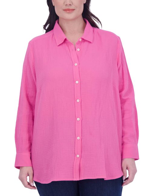 Foxcroft Pink Oversize Gauze Button-up Shirt