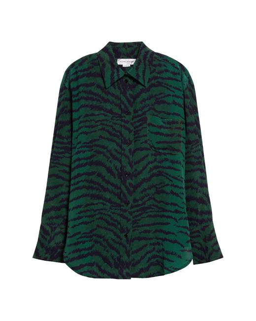 Victoria Beckham Green Tiger Stripe Silk Button-up Shirt