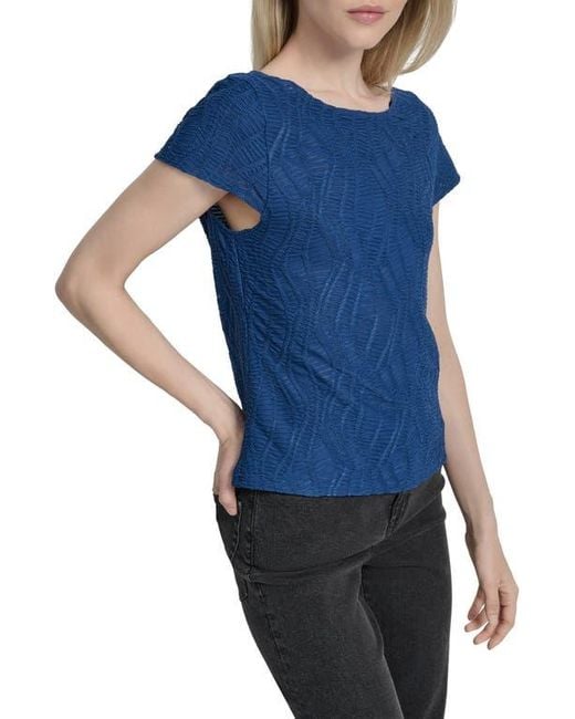 DKNY Blue Texture Knit Top