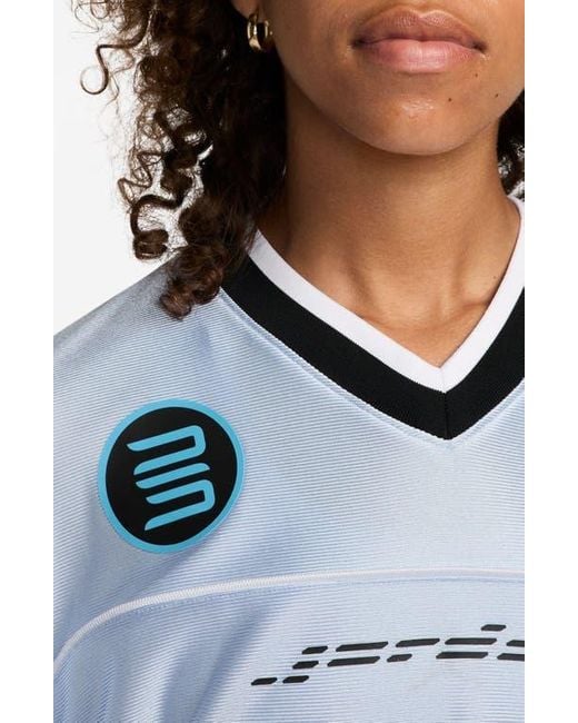 Nike Blue Oversize Long Sleeve V-Neck Jersey Top