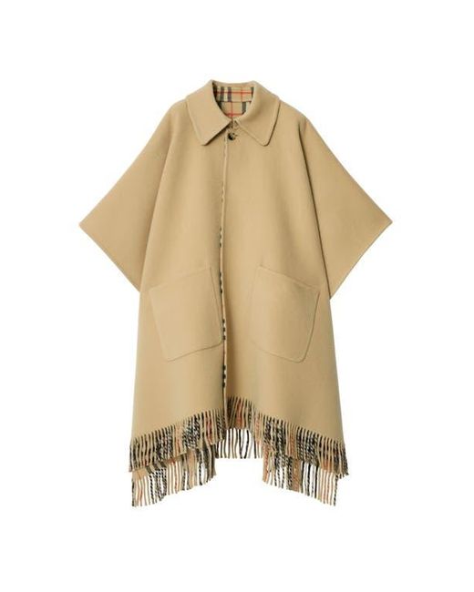 Burberry Natural Reversible Check Wool Cape