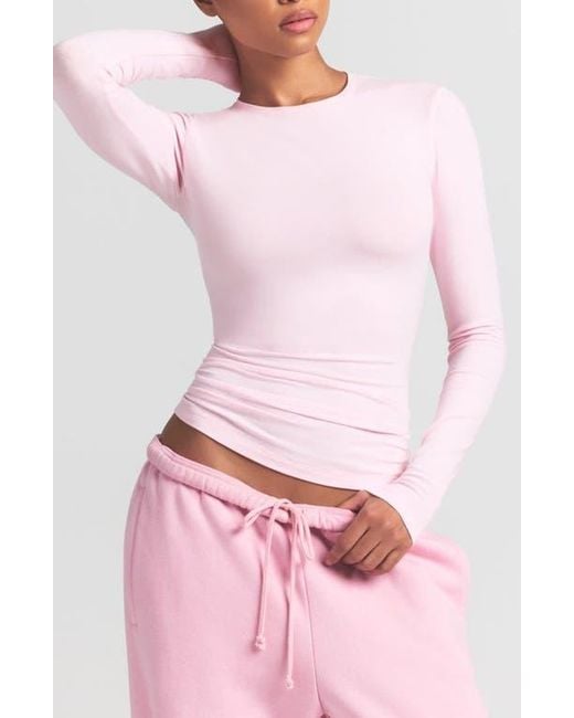 Skims Pink Stretch Cotton Jersey Long Sleeve T-Shirt