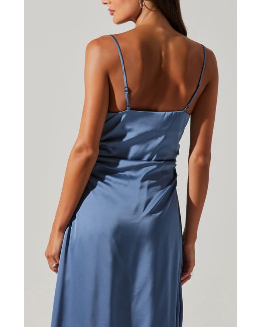 Astr Blue Mirie Asymmetric Satin Dress
