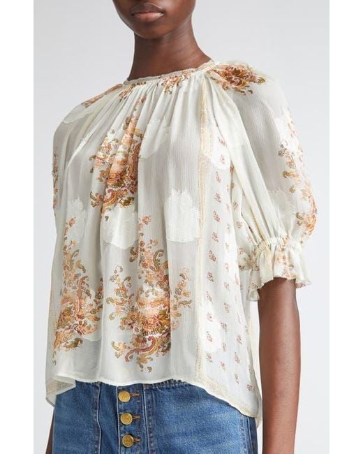 Ulla Johnson Blue Pippa Floral Silk Blend Top