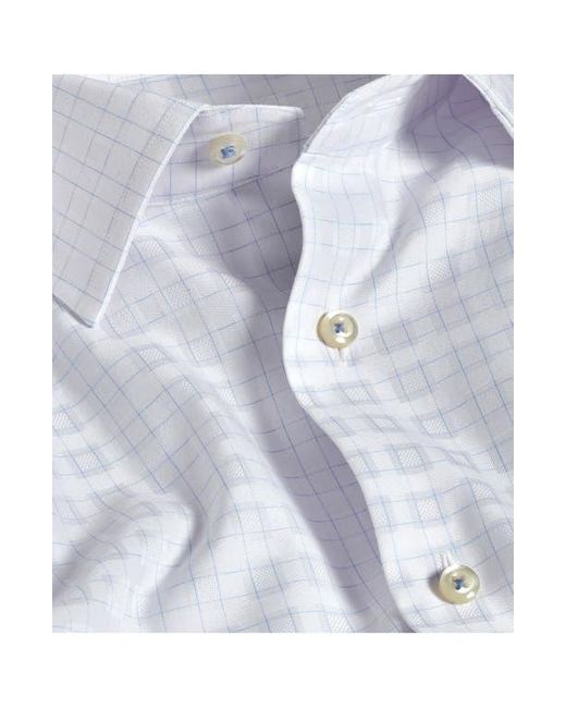 David Donahue Blue Trim Fit Cotton Dobby Check Dress Shirt for men