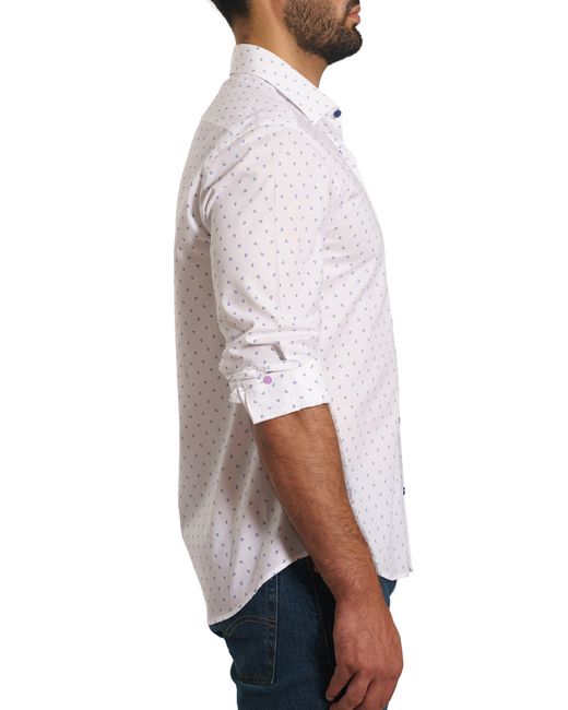 Jared Lang White Trim Fit Anchor Print Button-up Shirt for men