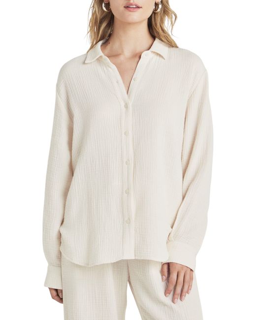 Splendid White Adele Oversize Cotton Gauze Button-up Shirt