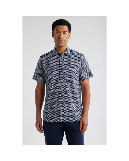 Nordstrom Blue Check Short Sleeve Stretch Button-Up Shirt for men