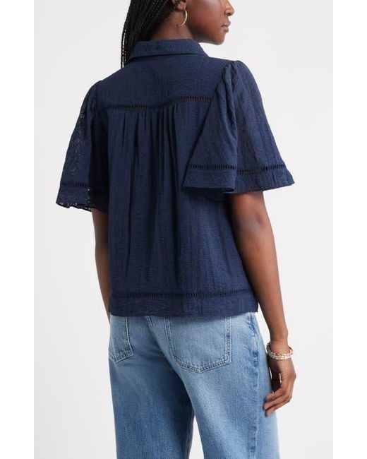 Treasure & Bond Blue Flutter Sleeve Popover Top