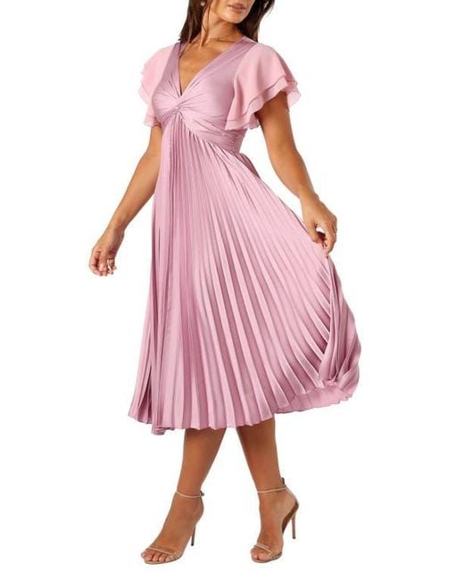 Petal Pup Women's Pink Nova Flutter Sleeve Midi Dress