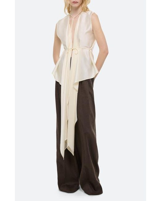 Helmut Lang White Scarf Drape Detail Reversible Silk Top