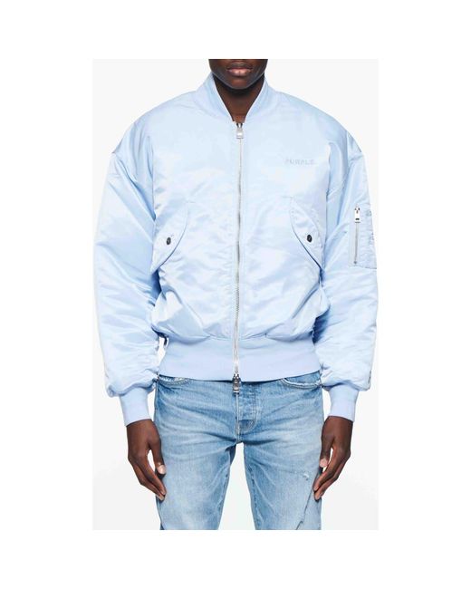 Purple Brand Blue Oversize Satin Bomber Jacket for men