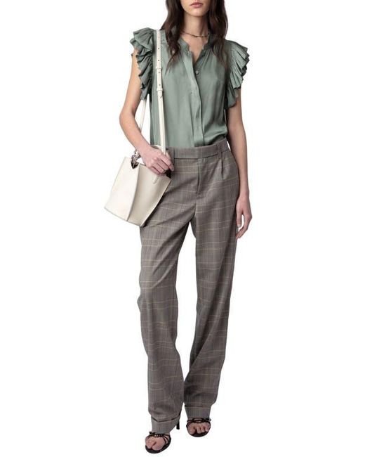 Zadig & Voltaire Green Tiza Ruffle Satin Button-Up Blouse