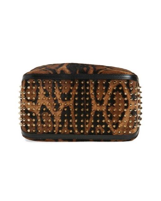 Christian Louboutin Brown Funky Dopp Bengali Print Genuine Calf Hair Top Handle Pouch