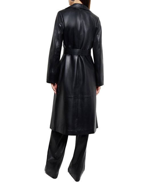 Misook Belted Leather Trench Coat in Black | Lyst