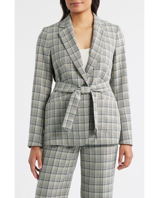 Anne Klein Gray Belted Plaid Blazer