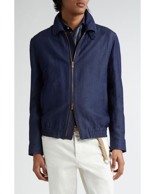Brunello Cucinelli Blue Wool & Linen Twill Jacket for men