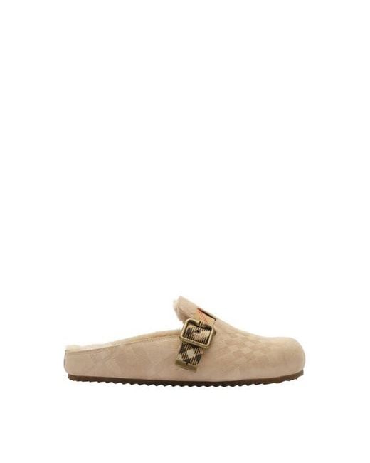 Burberry White Check Shearling Urchin Clogs
