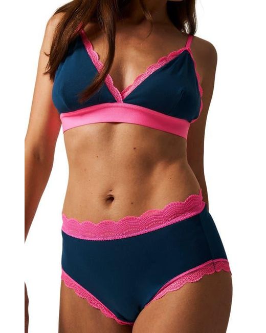 Stripe & Stare Blue Lace Bralette & High Rise Knicker Set