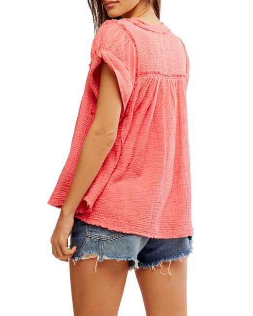 Free People Red Horizons Double Cloth Top