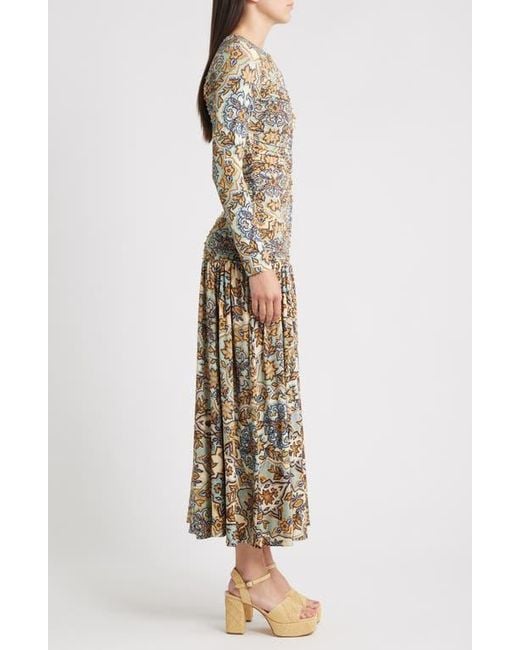 Farm Rio Natural Winter Tapestry Long Sleeve A-Line Dress