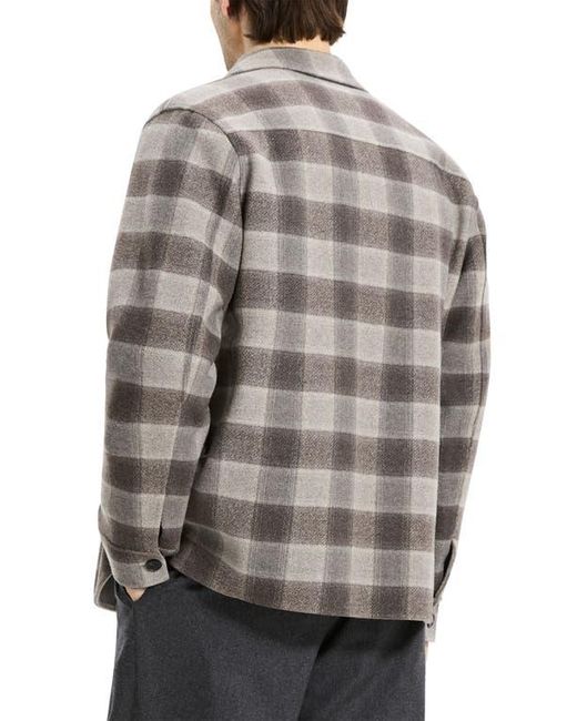 Theory Gray Plaid Wool & Cashmere Flannel Button-Up Shirt Jacket for men