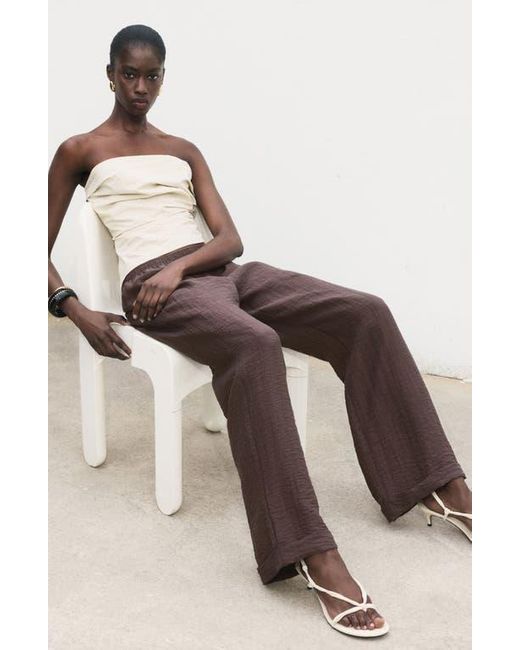 Mango Brown Elastic Waist Lyocell Blend Pants