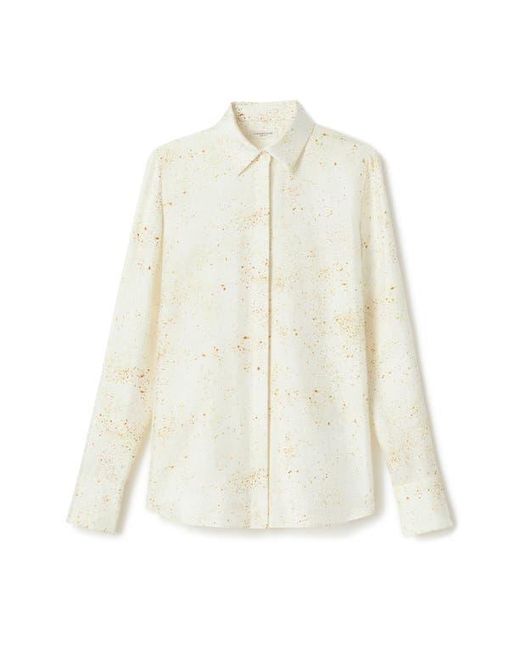 Lafayette 148 New York Natural Scottie Pastel Dust Print Silk Twill Button-Up Shirt