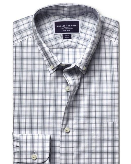 Charles Tyrwhitt Blue Non-Iron Stretch Poplin Check Shirt for men