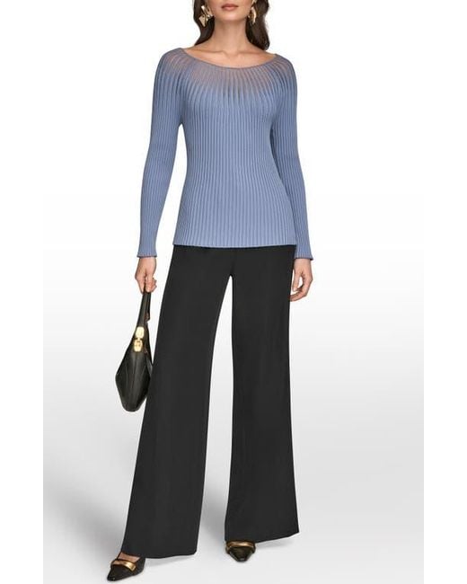 Donna Karan Blue Mixed Media Knit Top