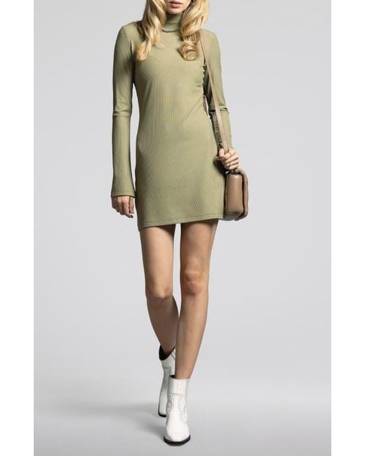 WEEKEND LOS ANGELES Green Penelope Turtleneck Long Sleeve Rib Minidress