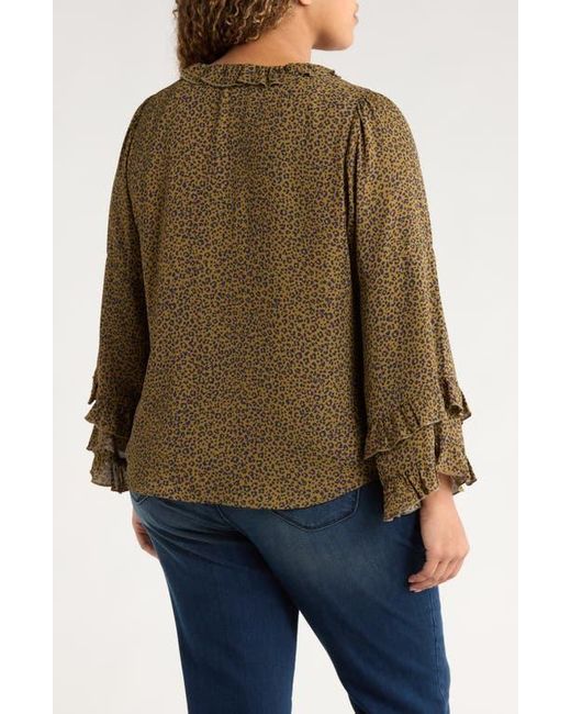 Wit & Wisdom Brown Leopard Print Ruffle Accent Top