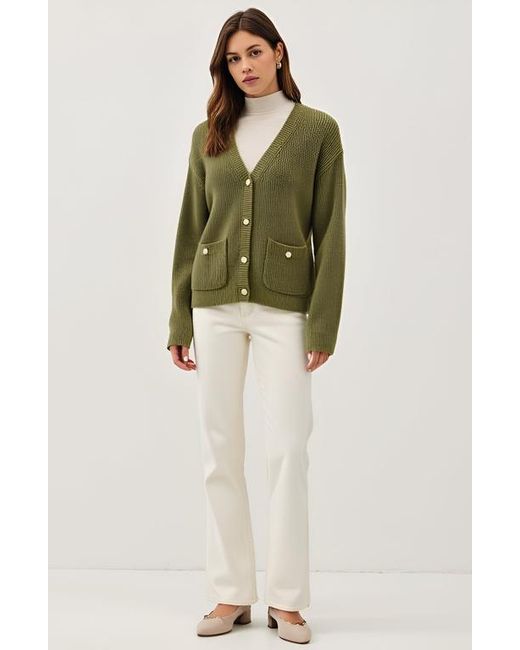 Modenaire Green Ribbed Button Down Cardigan