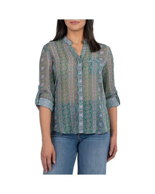 Kut From The Kloth Blue Jasmine Chiffon Button-Up Shirt