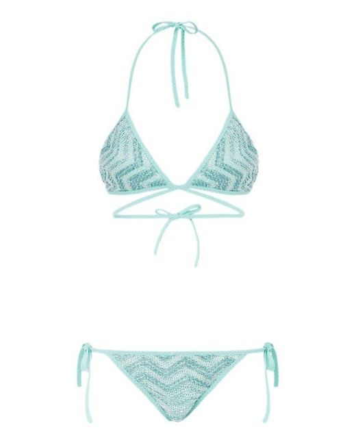 Missoni Blue Triangle Mesh Bikini With Zigzag Pattern And Sequins