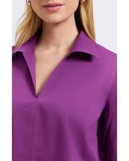 Foxcroft Purple Agnes Split Cuff Popover Blouse