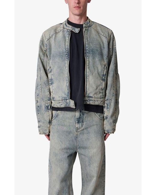 MNML Gray Moto Denim Jacket for men